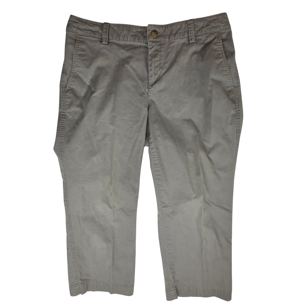 Eddie Bauer Women 10 Gray Stretch Cotton Chino Crop Pants Straight Leg Mid Rise